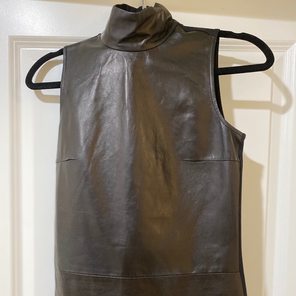 GUCCI Black Genuine Leather Sleeveless Mock Neck Top, XS New without Tags
